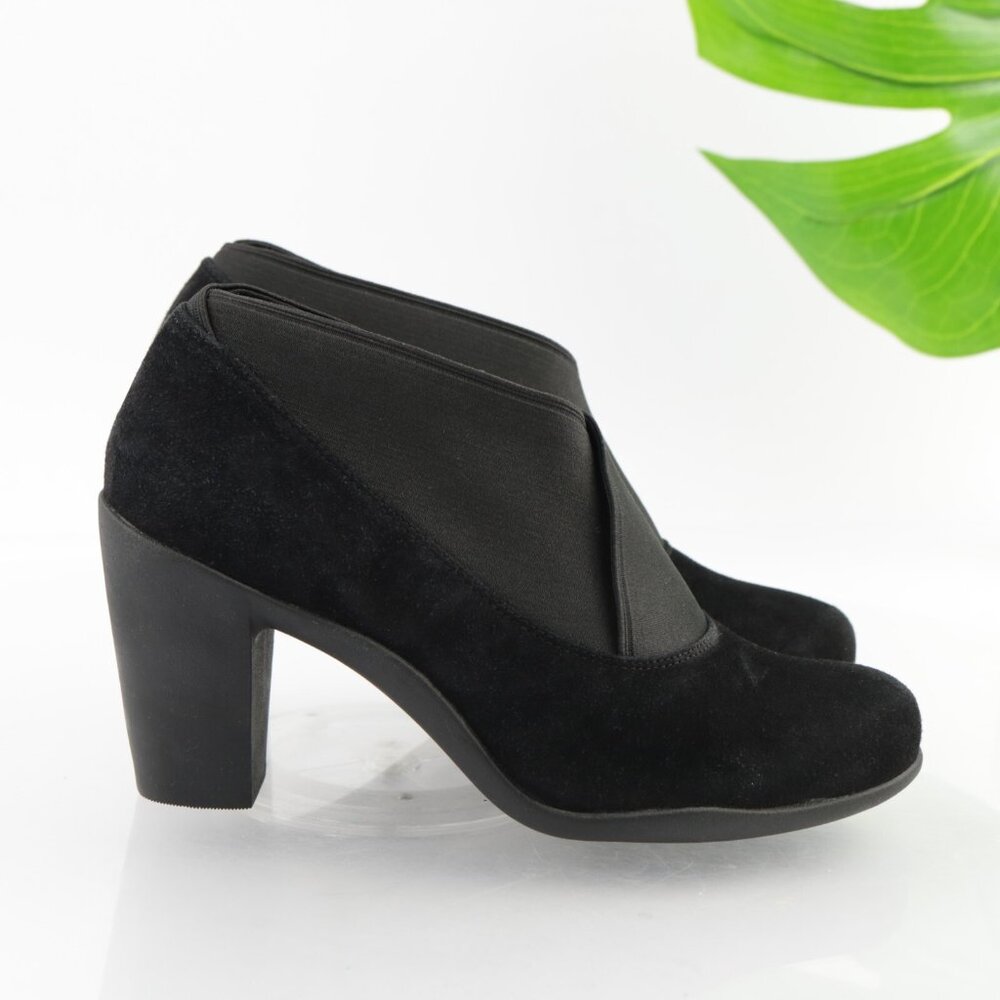 Clarks Womens Adya Luna Boots Size 7 Black Suede Block Heel Elastic Cuff Booties